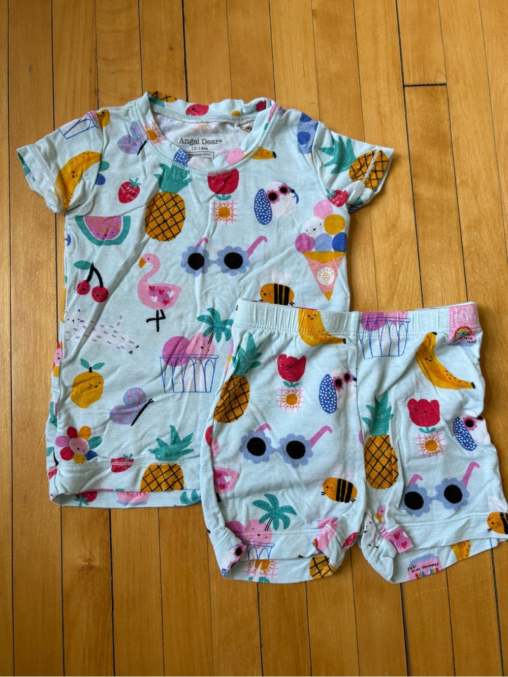 Angel Dear Light Blue Pineapple & Fruit Short Pajama Set